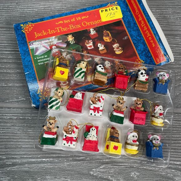 Vintage Giftco Jack In The Box Miniature Mini Christmas Ornaments Set Of 18 NEW - Picture 2 of 12